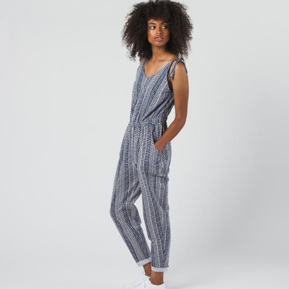 Natural By KNOWN SUPLY PETRA Organic Cotton Jumpsuit Romper (M) Lavender/Blue